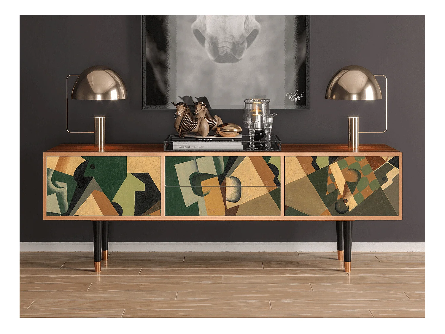 Meuble TV - 170х59х48 cm - T4 - Glass and Checkerboard, Noyer