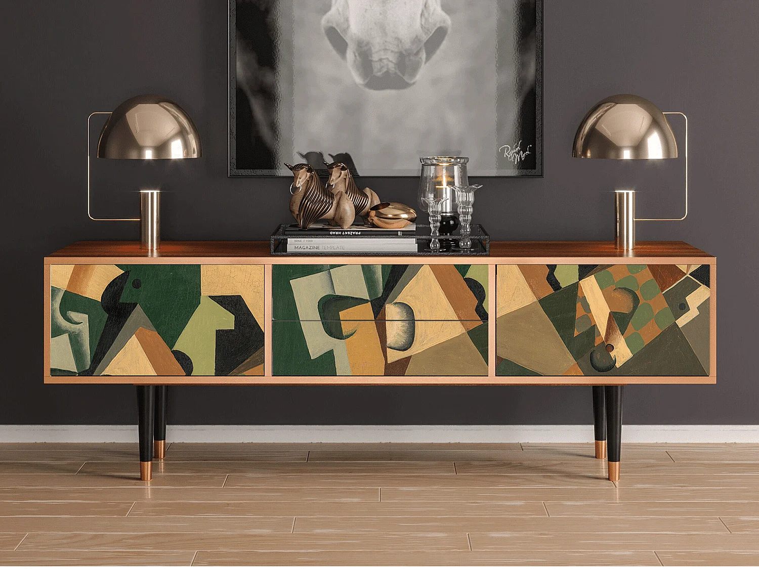 Meuble TV - 170х59х48 cm - T4 - Glass and Checkerboard, Noyer