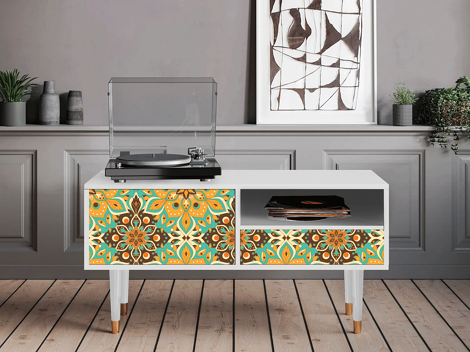 Meuble TV - 115х59х48 cm - T3 - Indian Spices, Blanc