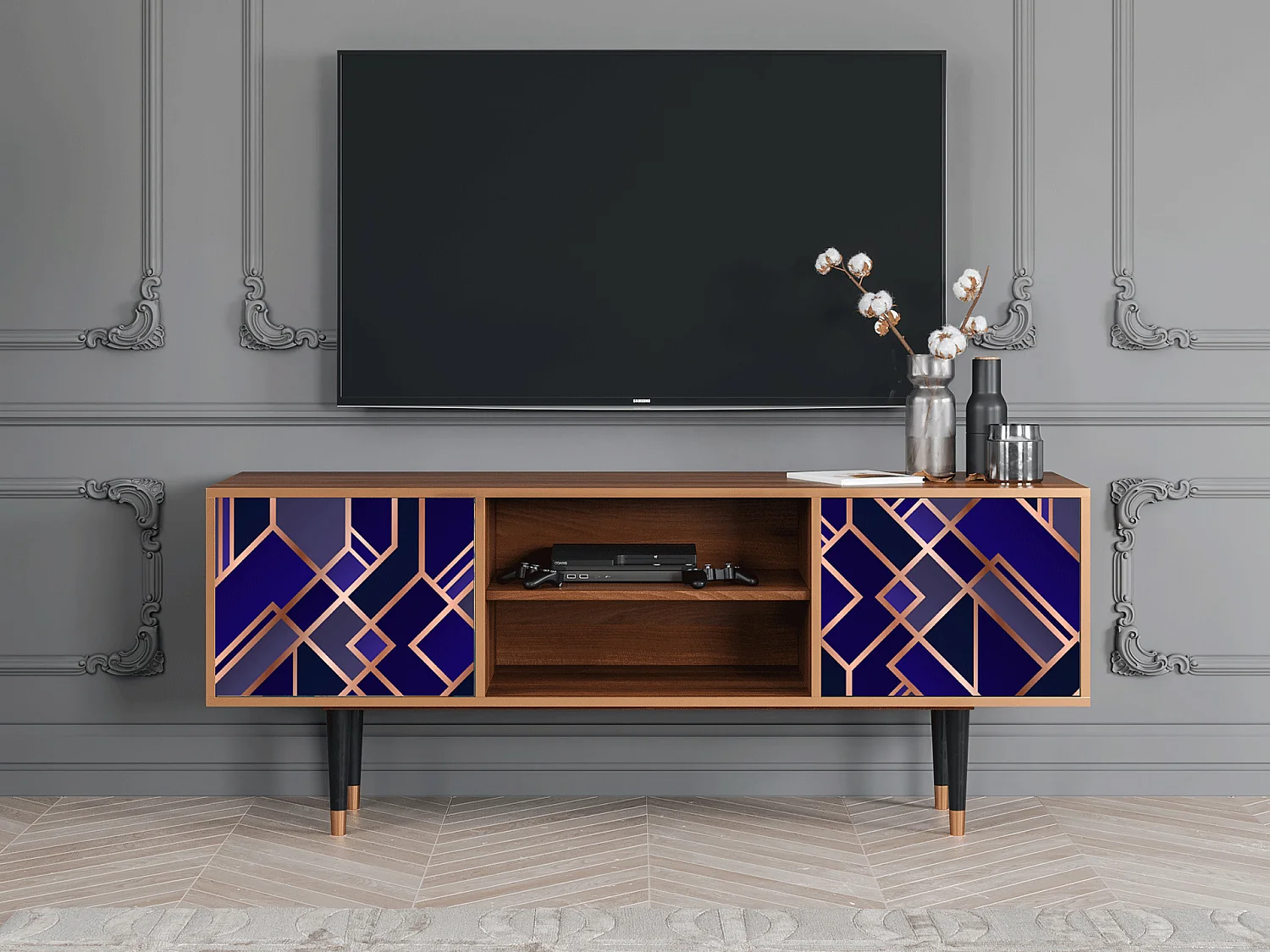 Meuble TV - 170х69х48 cm - T2 - Aquamarine Getsby, Noyer