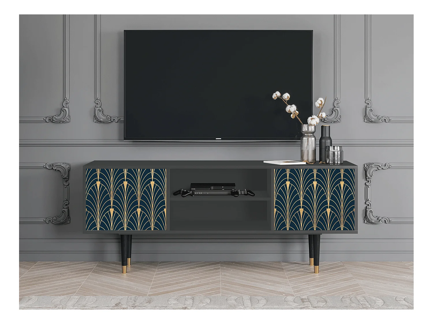 Meuble TV - 170х69х48 cm - T2 - Flower of the Nile, Anthracite