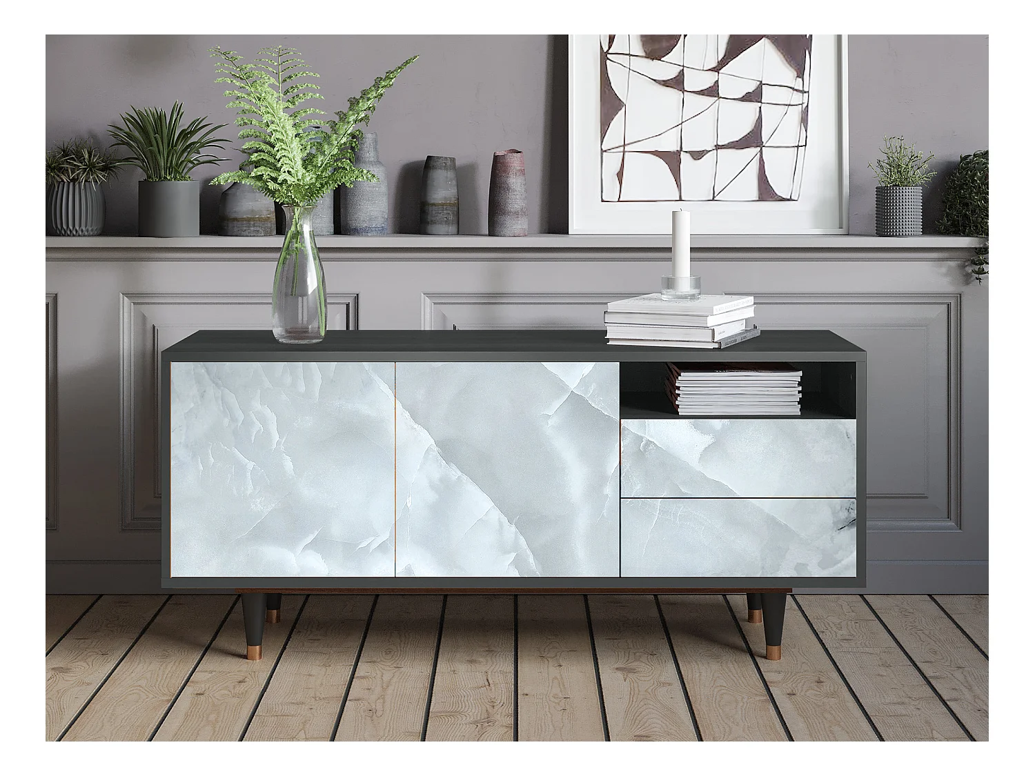 Meuble TV - 125х56х41 cm - T7 - The Onyx, Anthracite