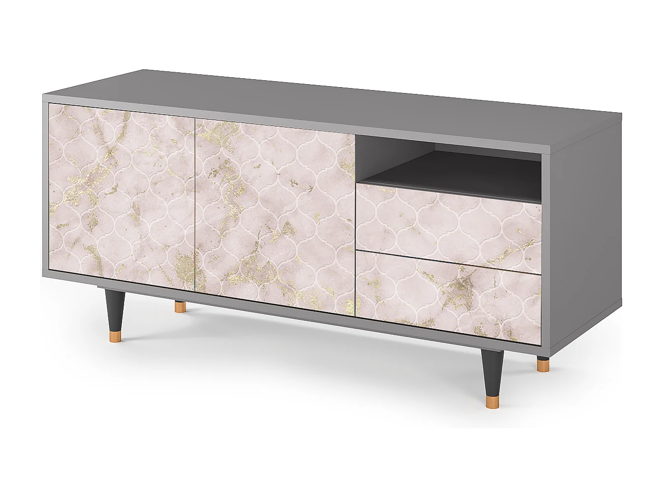 Szafka RTV - 125х56х41 cm - T7 - Dirty Roses, Szary