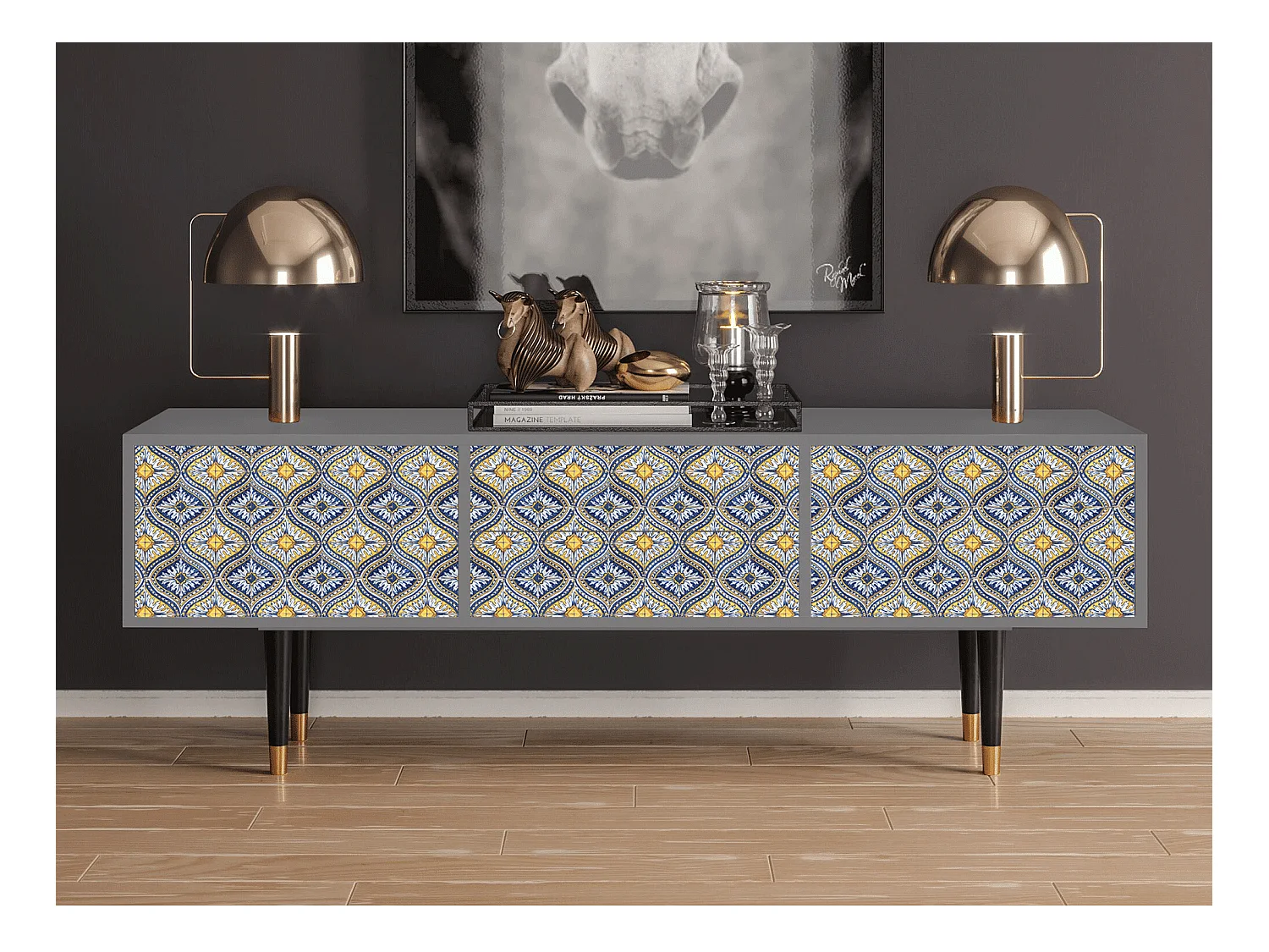 Meuble TV - 170х59х48 cm - T4 - Illusory Pattern, Gris