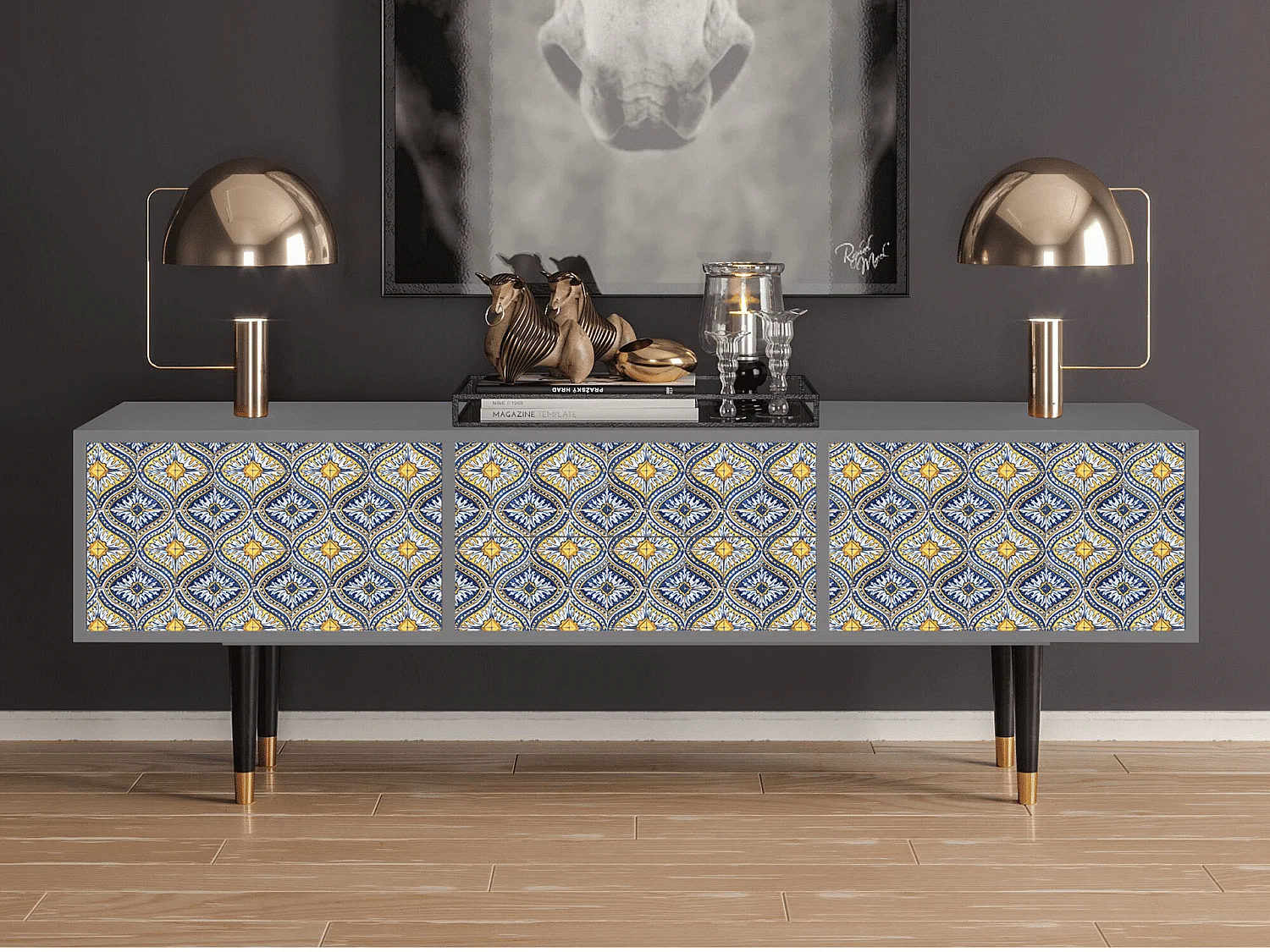 TV-meubel - 170х59х48 cm - T4 - Illusory Pattern, Grijs