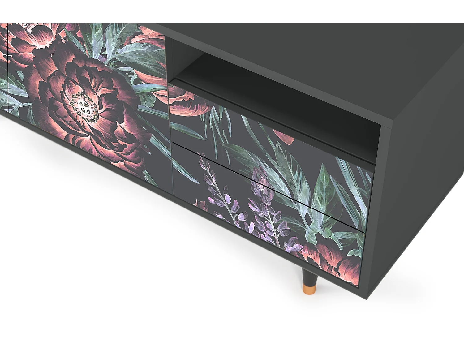 Meuble TV - 125х56х41 cm - T7 - Dark Peonies, Anthracite