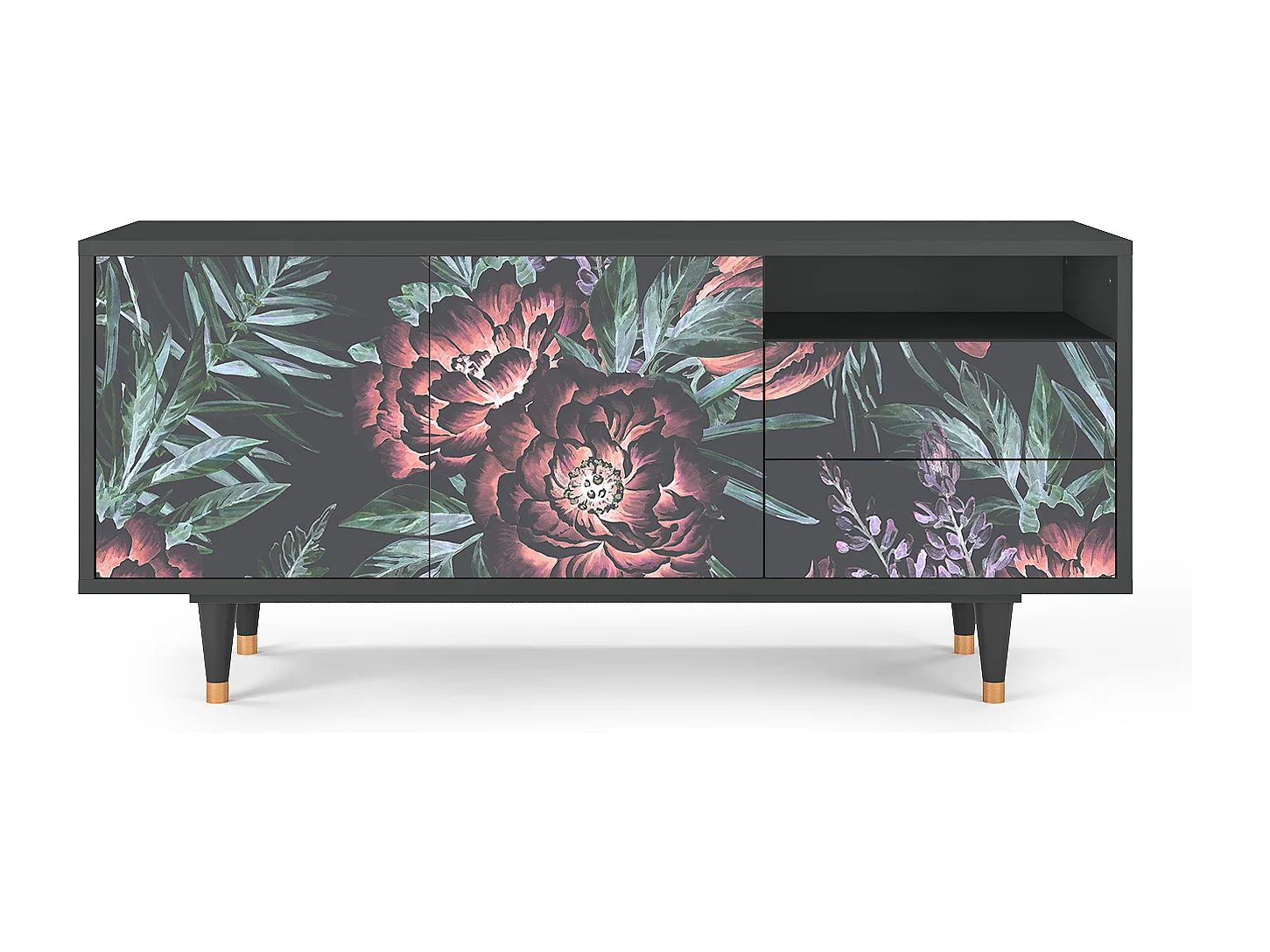 Meuble TV - 125х56х41 cm - T7 - Dark Peonies, Anthracite