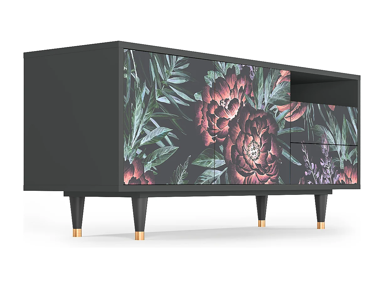 Meuble TV - 125х56х41 cm - T7 - Dark Peonies, Anthracite