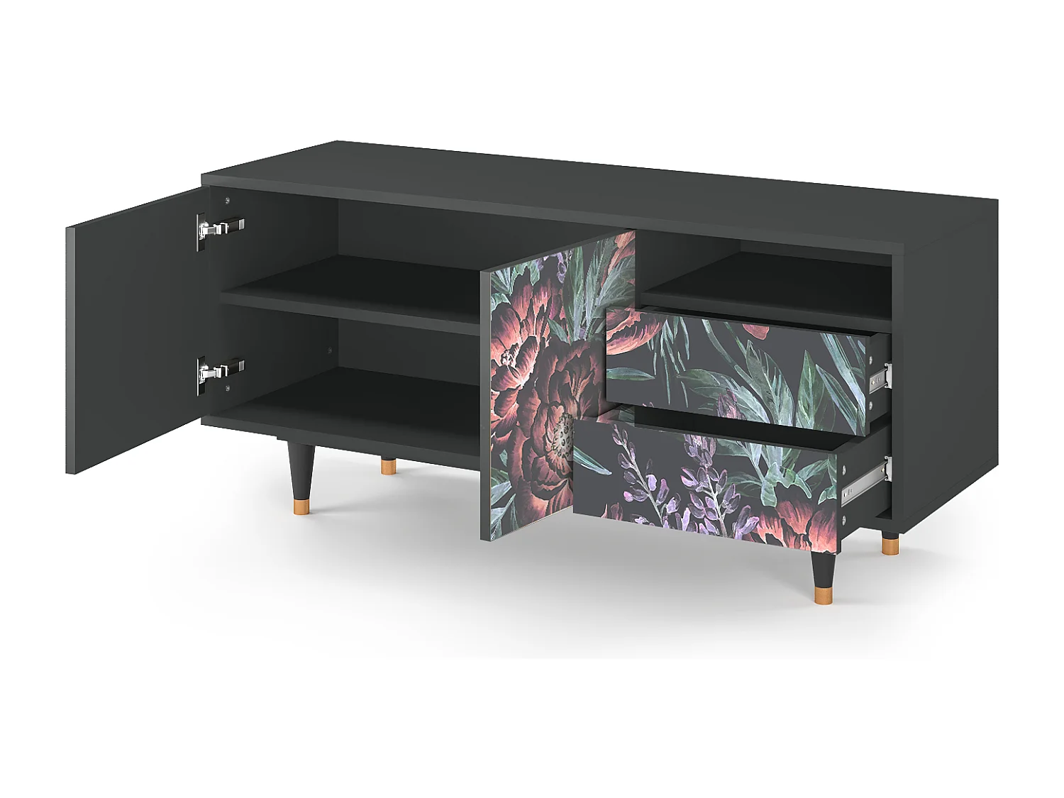 Meuble TV - 125х56х41 cm - T7 - Dark Peonies, Anthracite