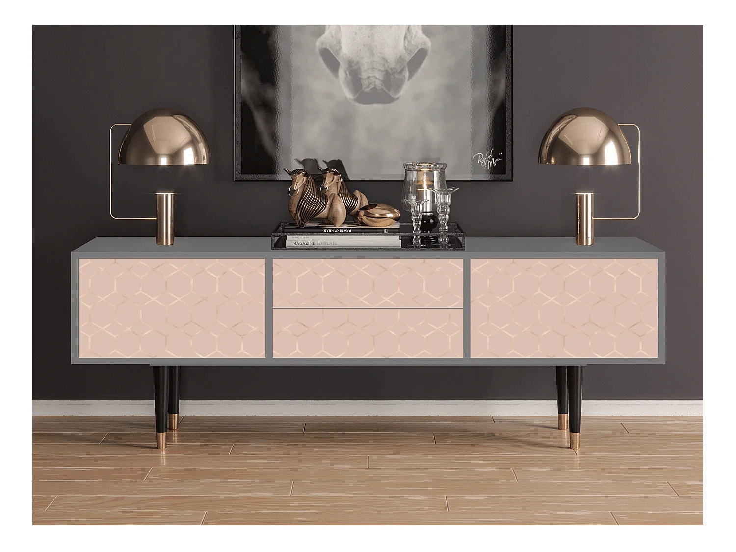 Mobile TV - 170х59х48 cm - T4 - Rose Honeycomb, Grigio