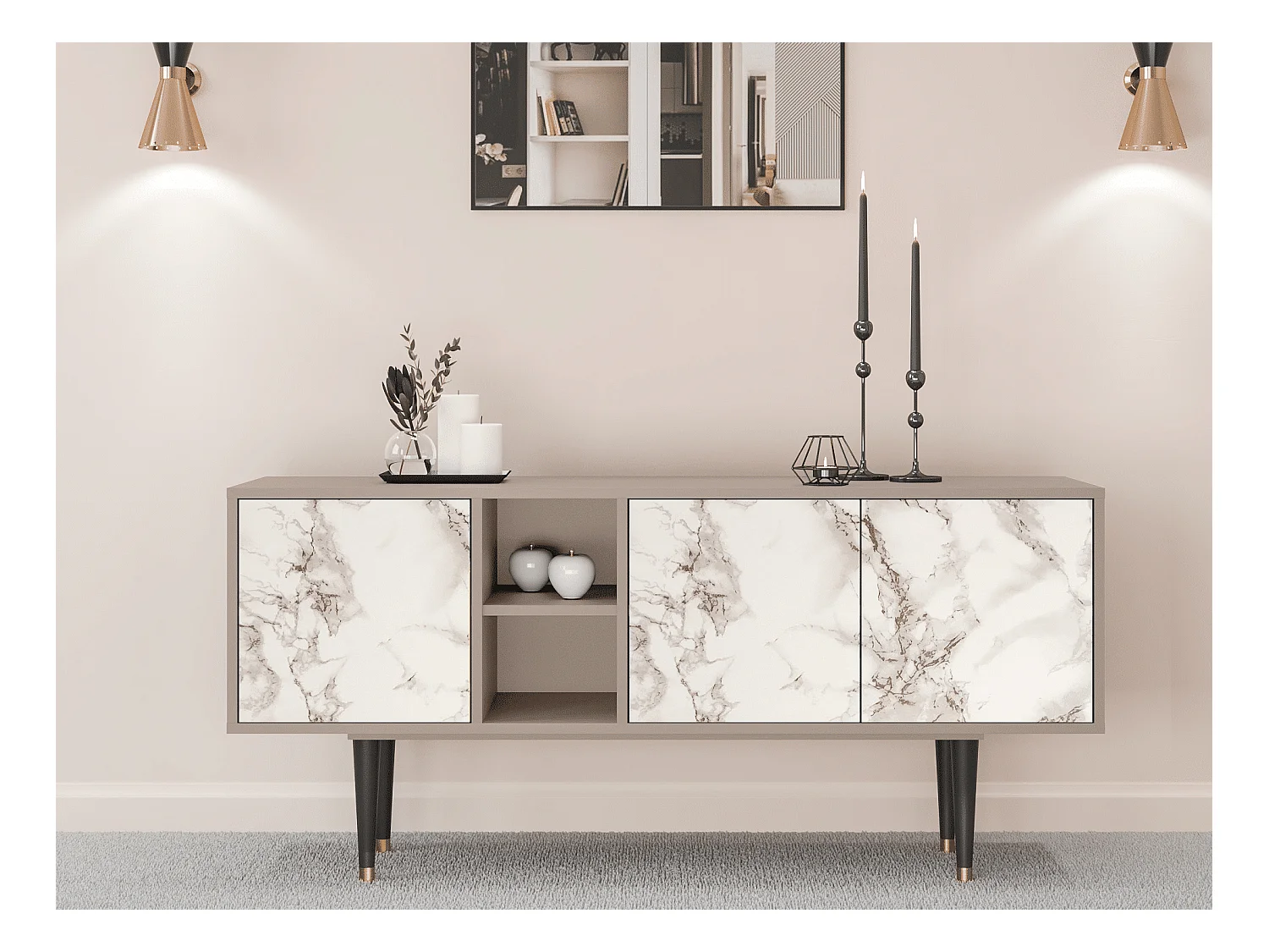 Meuble TV - 150х69х41 cm - T5 - Milk Marble, Latte