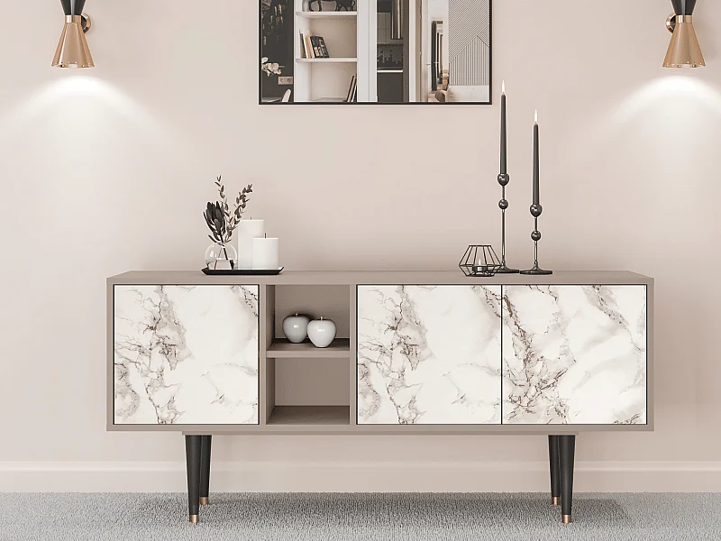 Mueble de TV - 150х69х41 cm - T5 - Milk Marble, Latte