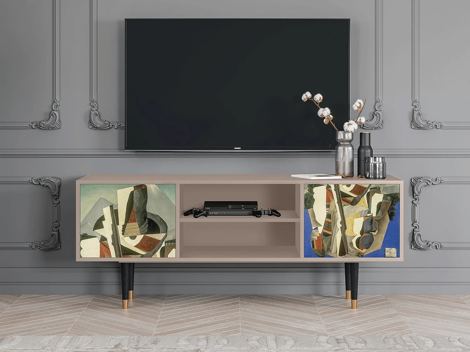 Szafka RTV - 170х69х48 cm - T2 - The Cubist Paintings , Latte