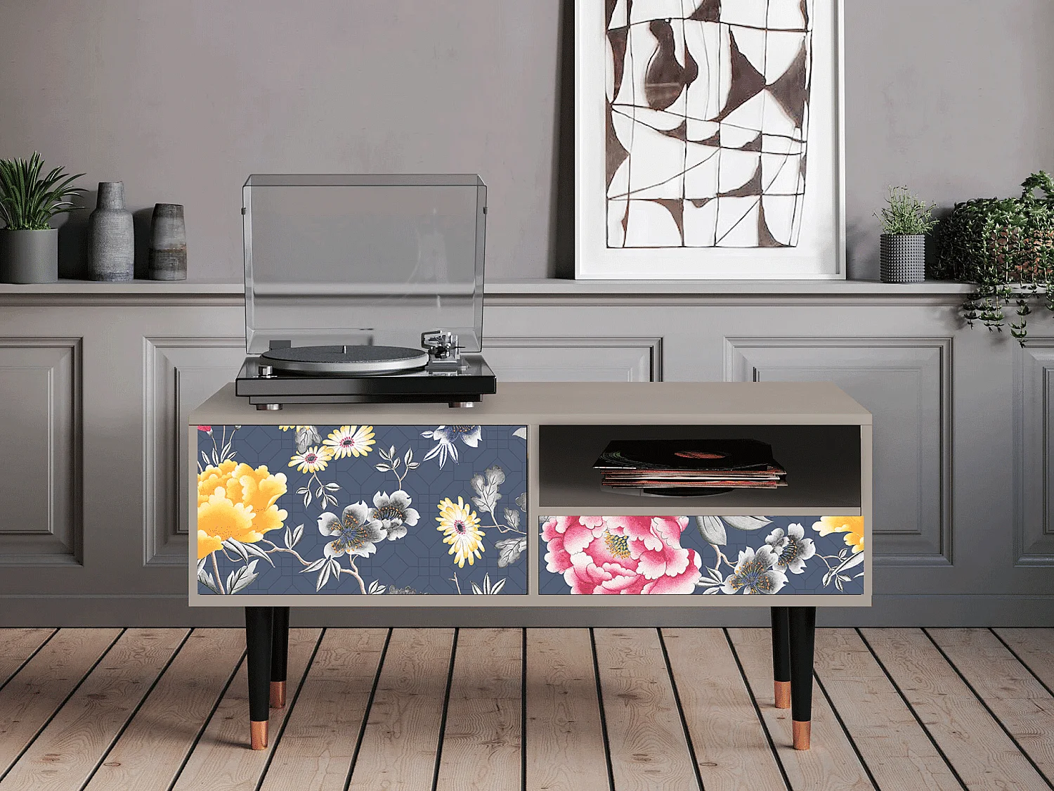 Meuble TV - 115х59х48 cm - T3 - Dark Flower Bed, Sable