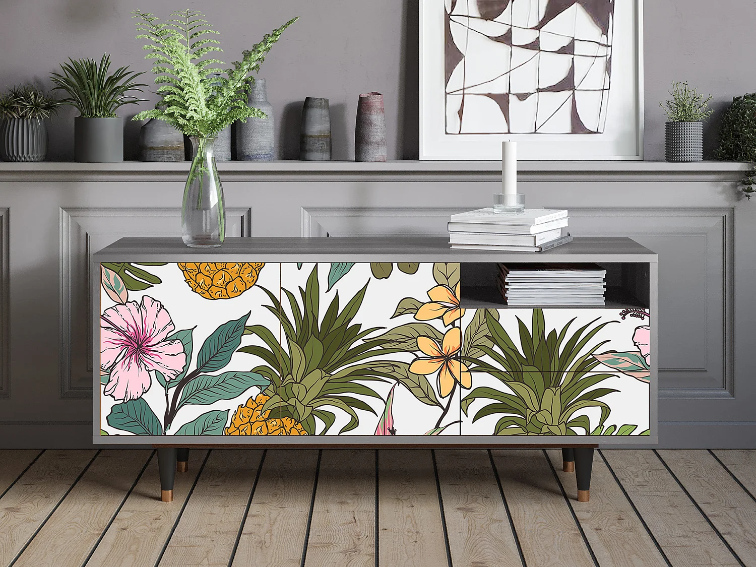 Meuble TV - 125х56х41 cm - T7 - Estival Fruit, Gris