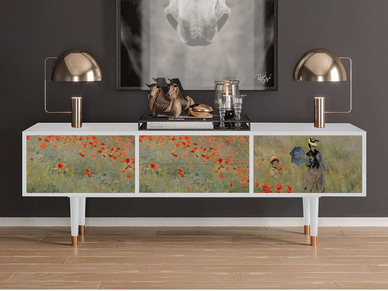 Meuble TV - 170х59х48 cm - T4 - The Poppy Field   , Blanc