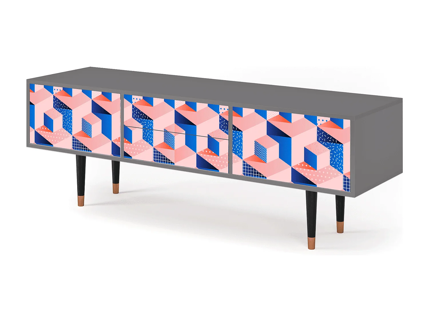 Szafka RTV - 170х59х48 cm - T4 - Pinky Squares, Szary