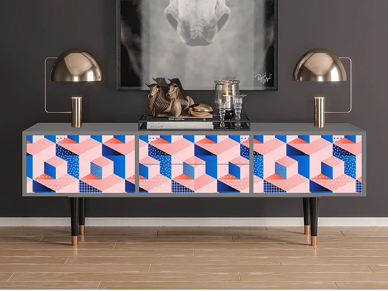 Meuble TV - 170х59х48 cm - T4 - Pinky Squares, Gris