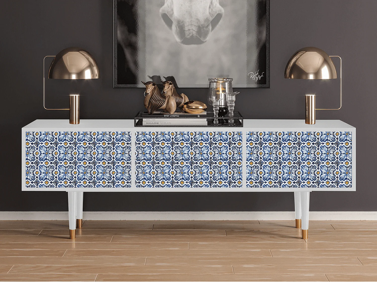 Mobile TV - 170х59х48 cm - T4 - Lovely Cornflowers, Bianco