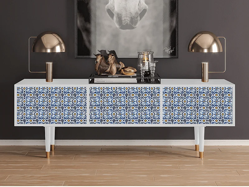 Mueble de TV - 170х59х48 cm - T4 - Lovely Cornflowers, Branco