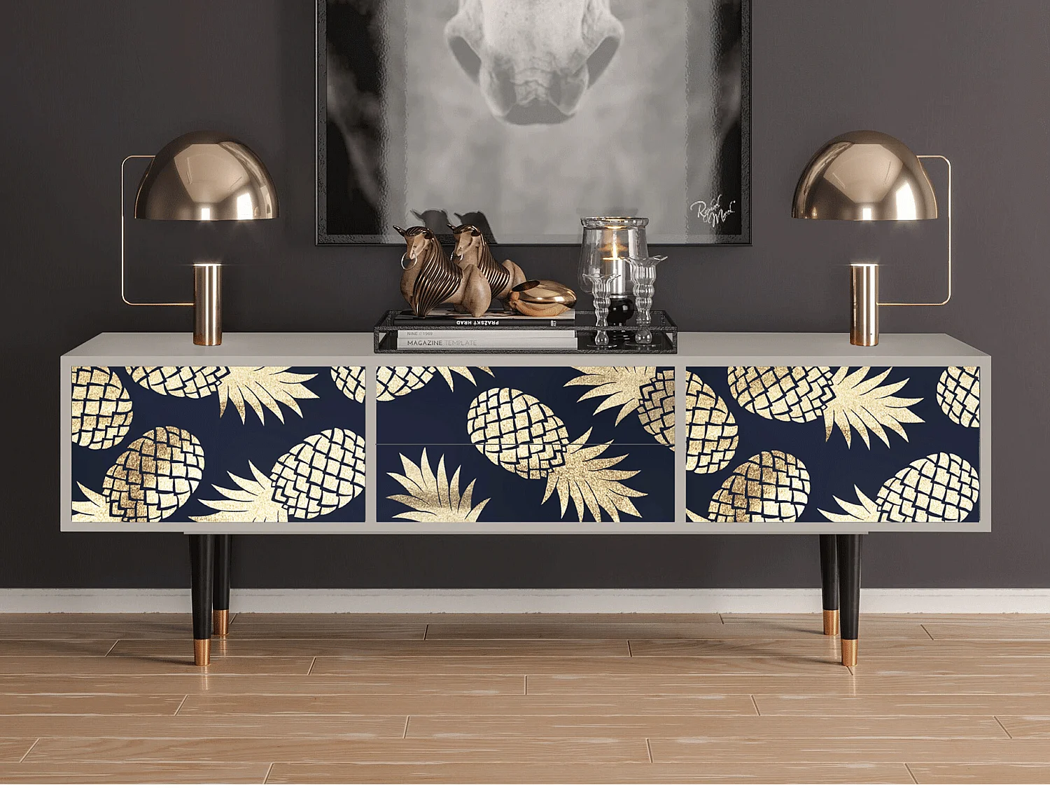 Szafka RTV - 170х59х48 cm - T4 - Sunny Pineaple, Piaskowy