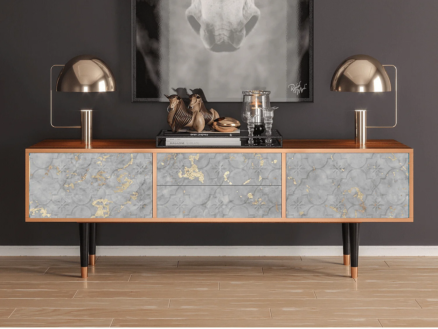 Mueble de TV - 170х59х48 cm - T4 - Mariana Trench, Nogal