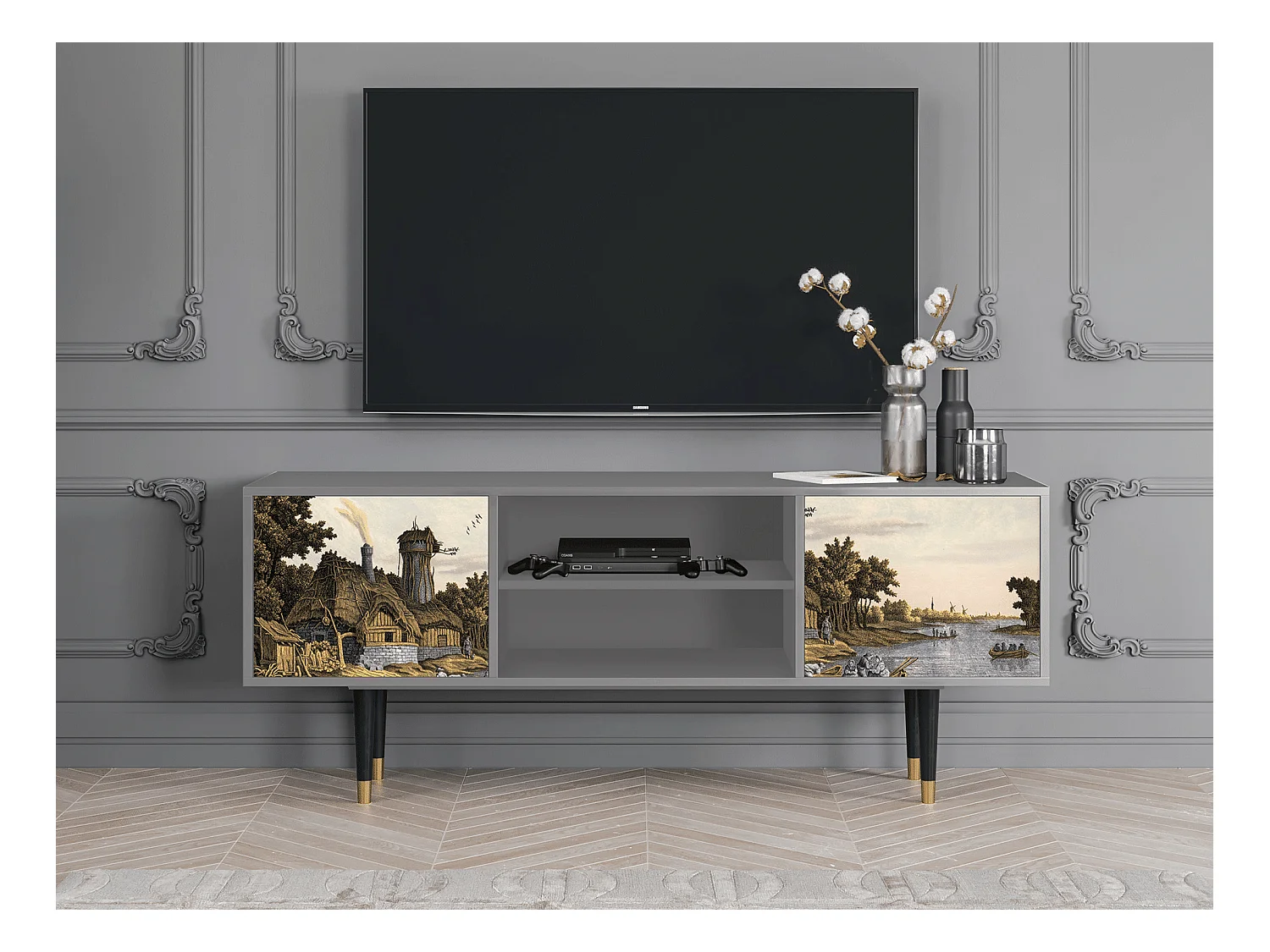 TV-Möbel - 170х69х48 cm - T2 - Mill along a River, Grau