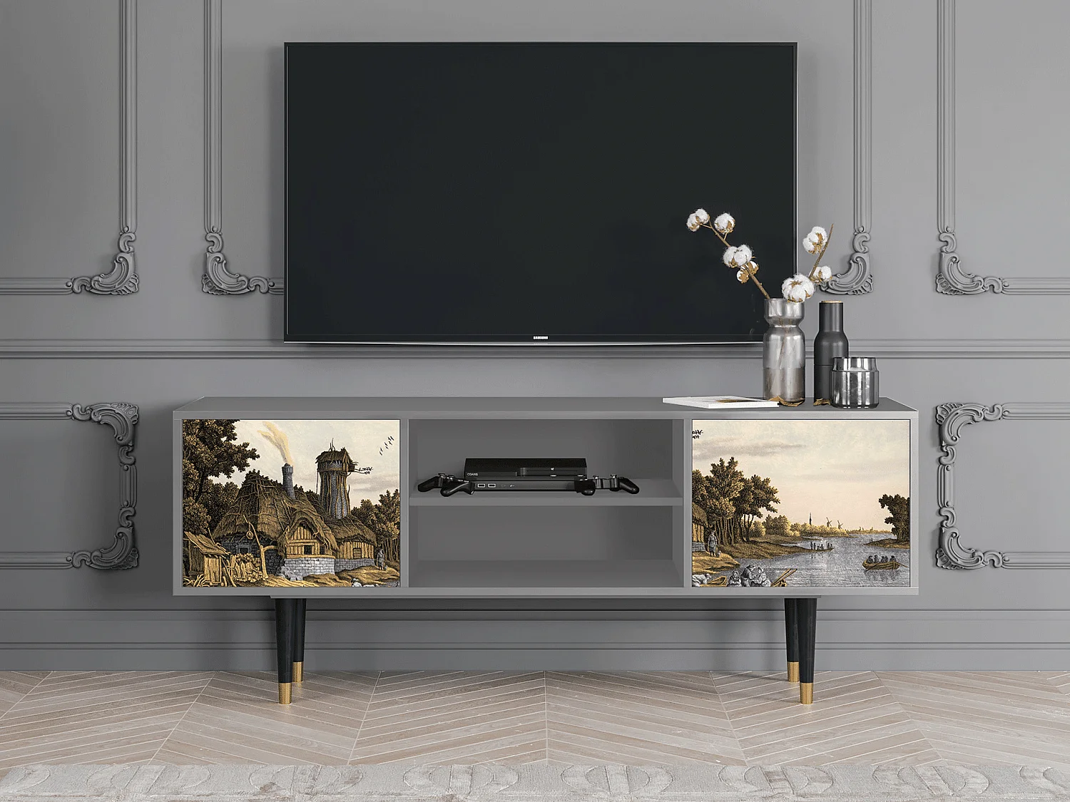 Szafka RTV - 170х69х48 cm - T2 - Mill along a River, Szary