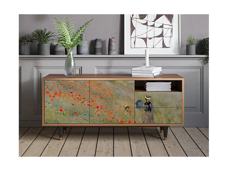Meuble TV - 125х56х41 cm - T7 - The Poppy Field   , Noyer