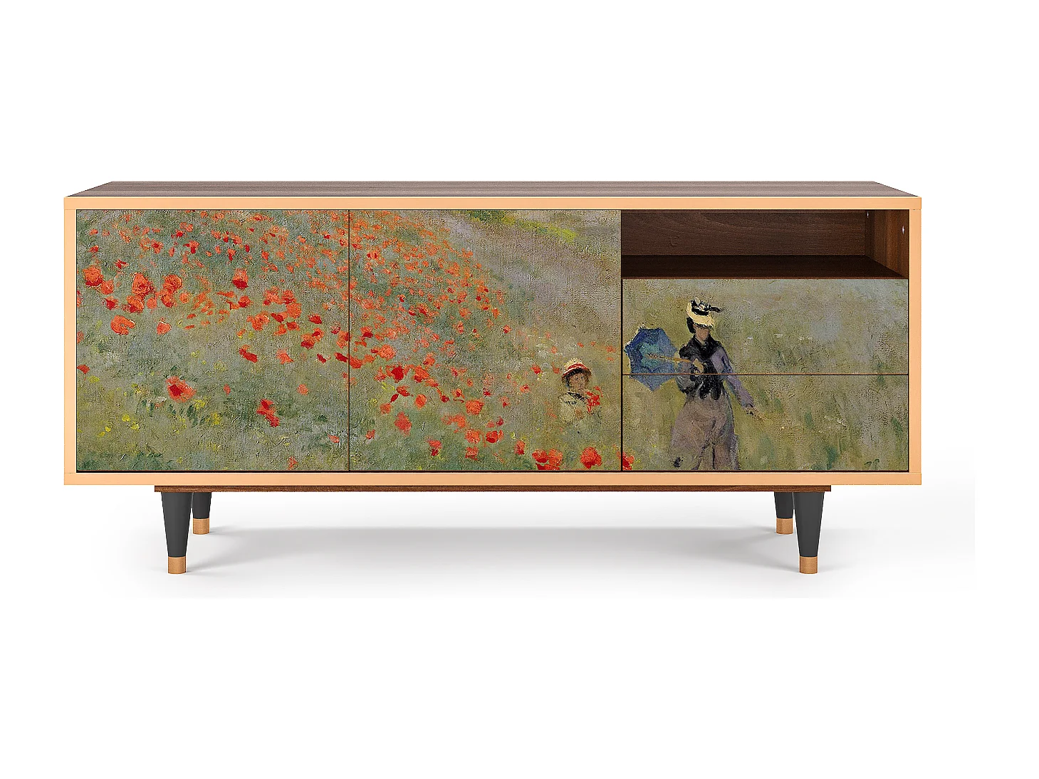 TV-meubel - 125х56х41 cm - T7 - The Poppy Field   , Walnoot
