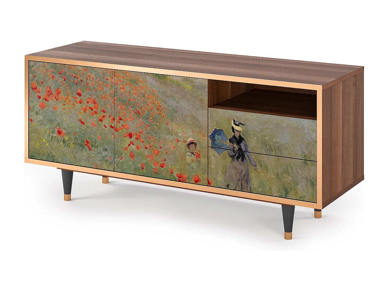 TV-meubel - 125х56х41 cm - T7 - The Poppy Field   , Walnoot