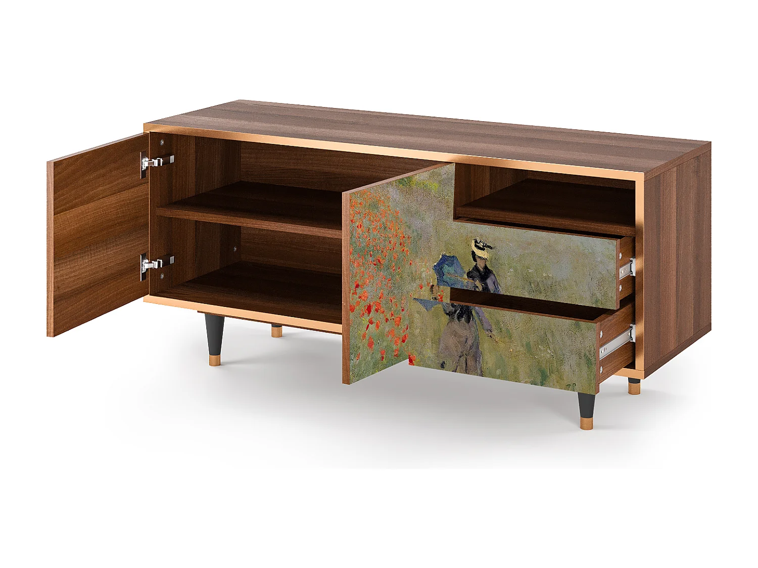 TV-meubel - 125х56х41 cm - T7 - The Poppy Field   , Walnoot