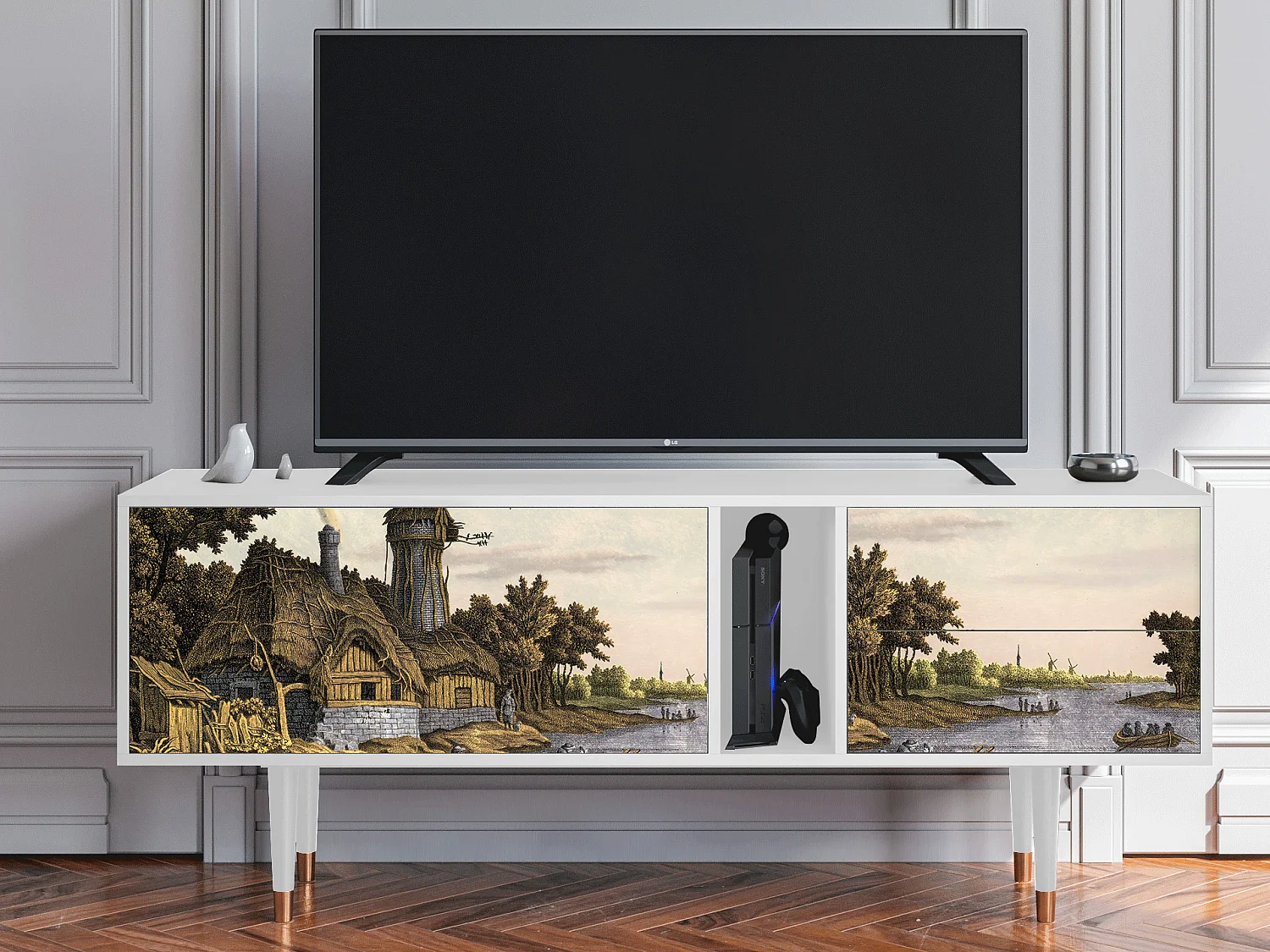 Meuble TV - 170х69х48 cm - T1 - Mill along a River, Blanc