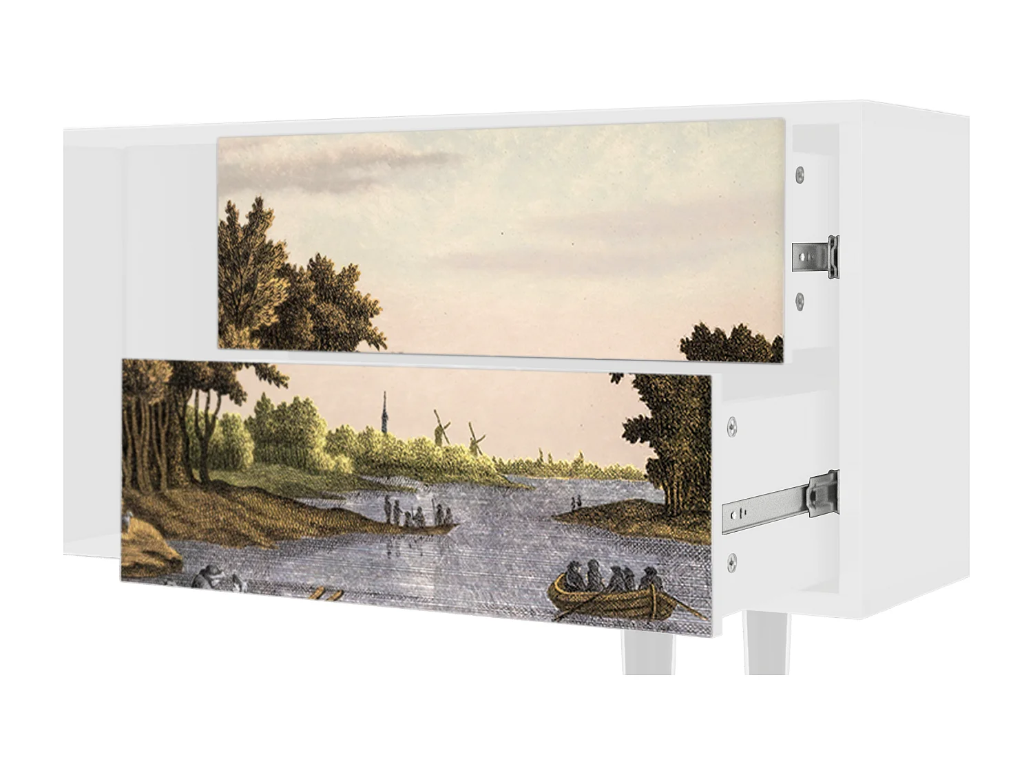 Szafka RTV - 170х69х48 cm - T1 - Mill along a River, Biały