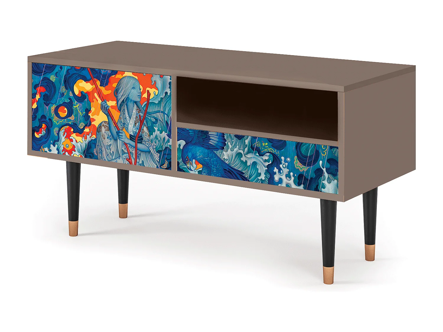 Meuble TV - 115х59х48 cm - T3 - The Girl - James Jean, Latte