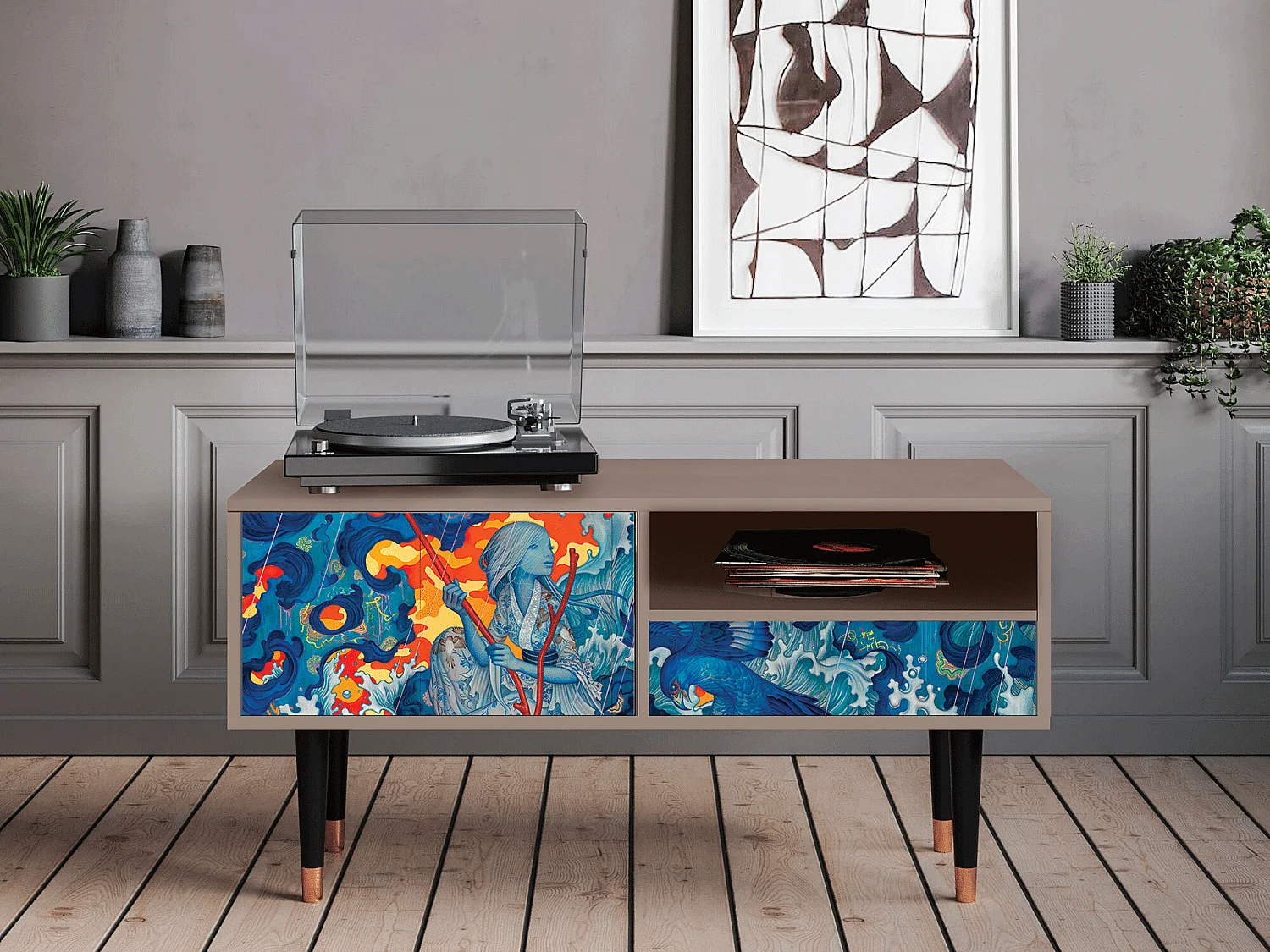 Mueble de TV - 115х59х48 cm - T3 - The Girl - James Jean, Latte