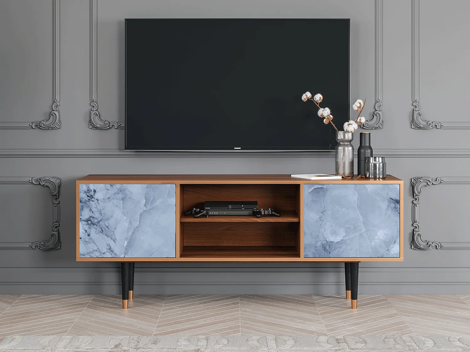 Meuble TV - 170х69х48 cm - T2 - Feather Ice, Noyer