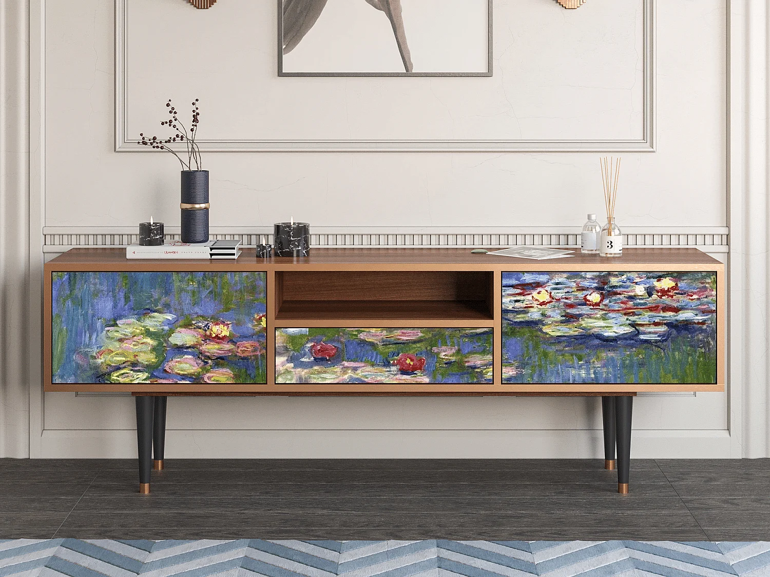 Meuble TV - 170х59х41 cm - T6 - The water lily pond  , Noyer