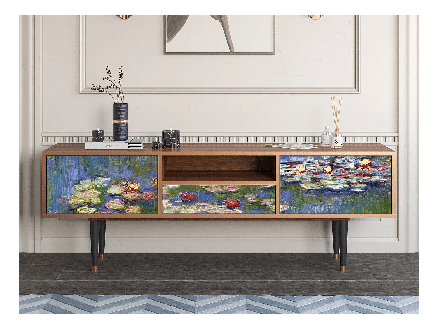 TV-Möbel - 170х59х41 cm - T6 - The water lily pond  , Walnuss