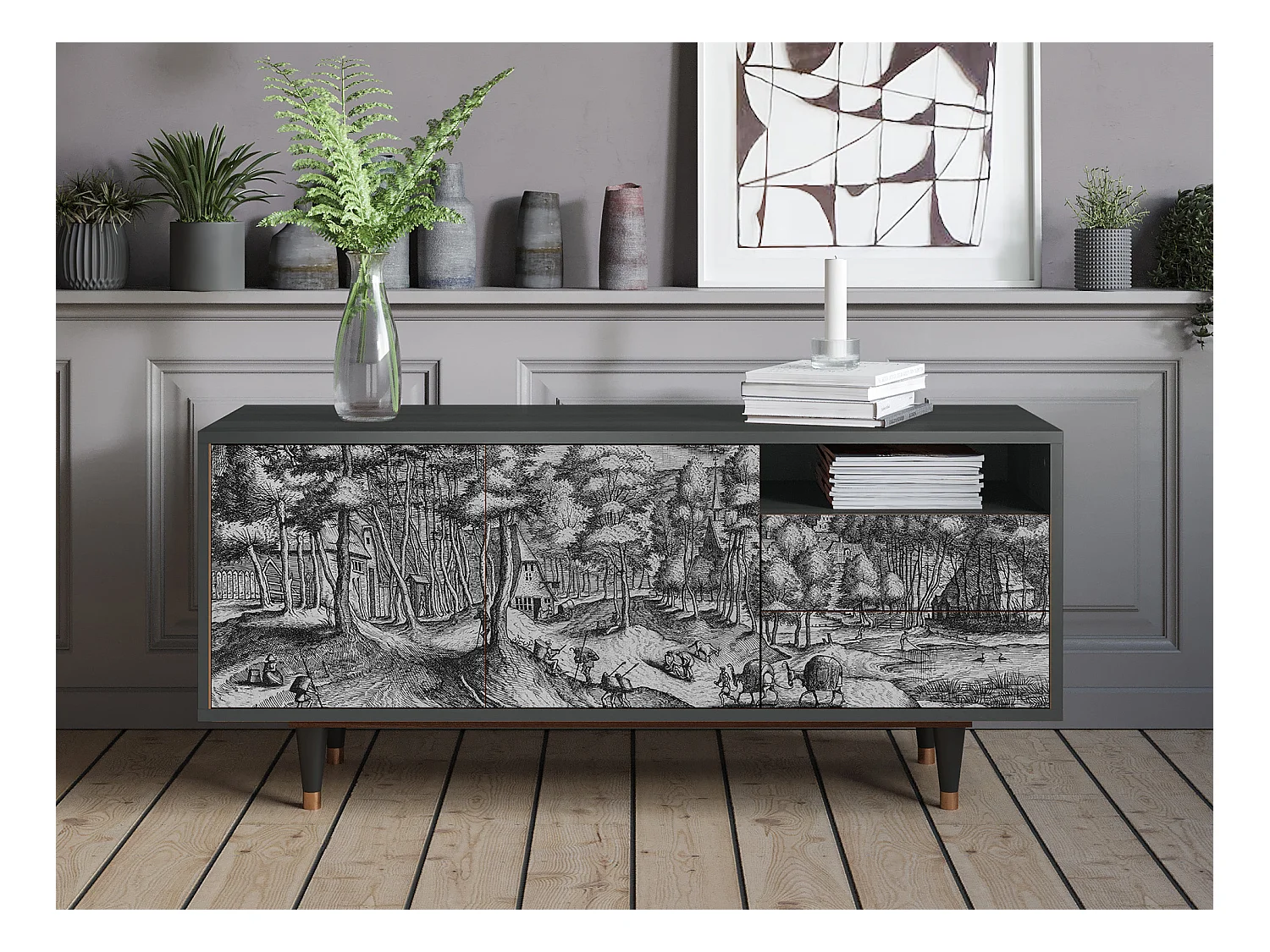 Mueble de TV - 125х56х41 cm - T7 - Rusticorum, Antracita