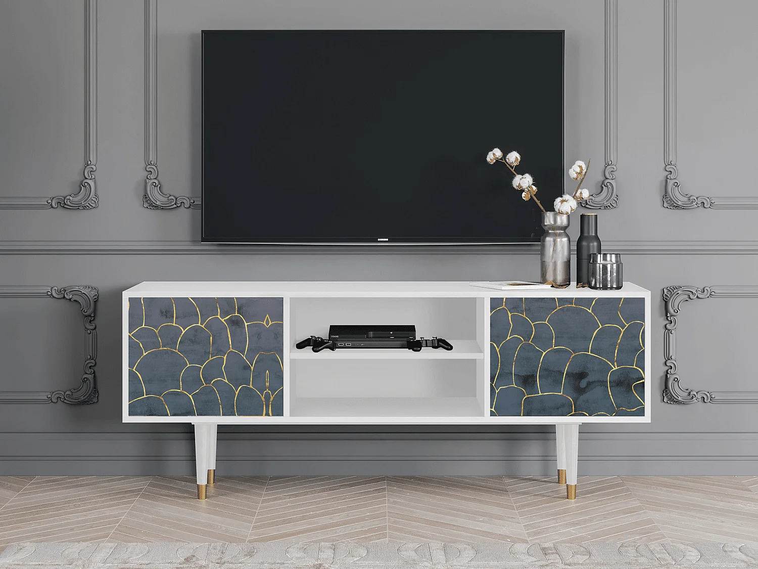 Meuble TV - 170х69х48 cm - T2 - Blue Lagoon, Blanc