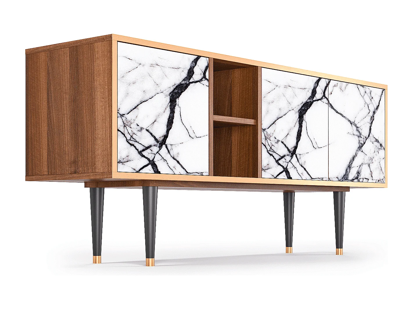 Mueble de TV - 150х69х41 cm - T5 - Raven Marble, Nogueira