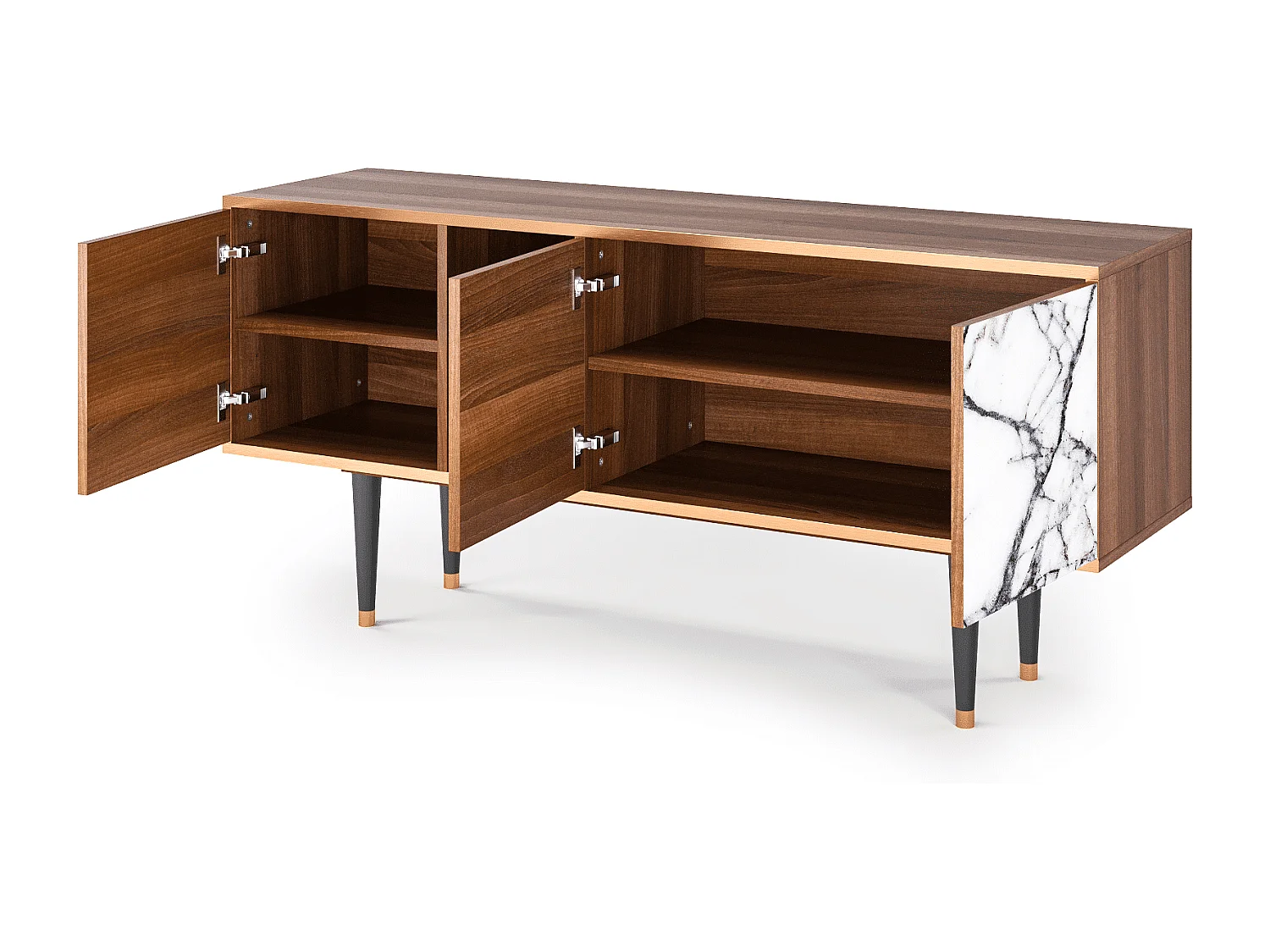 Mueble de TV - 150х69х41 cm - T5 - Raven Marble, Nogueira