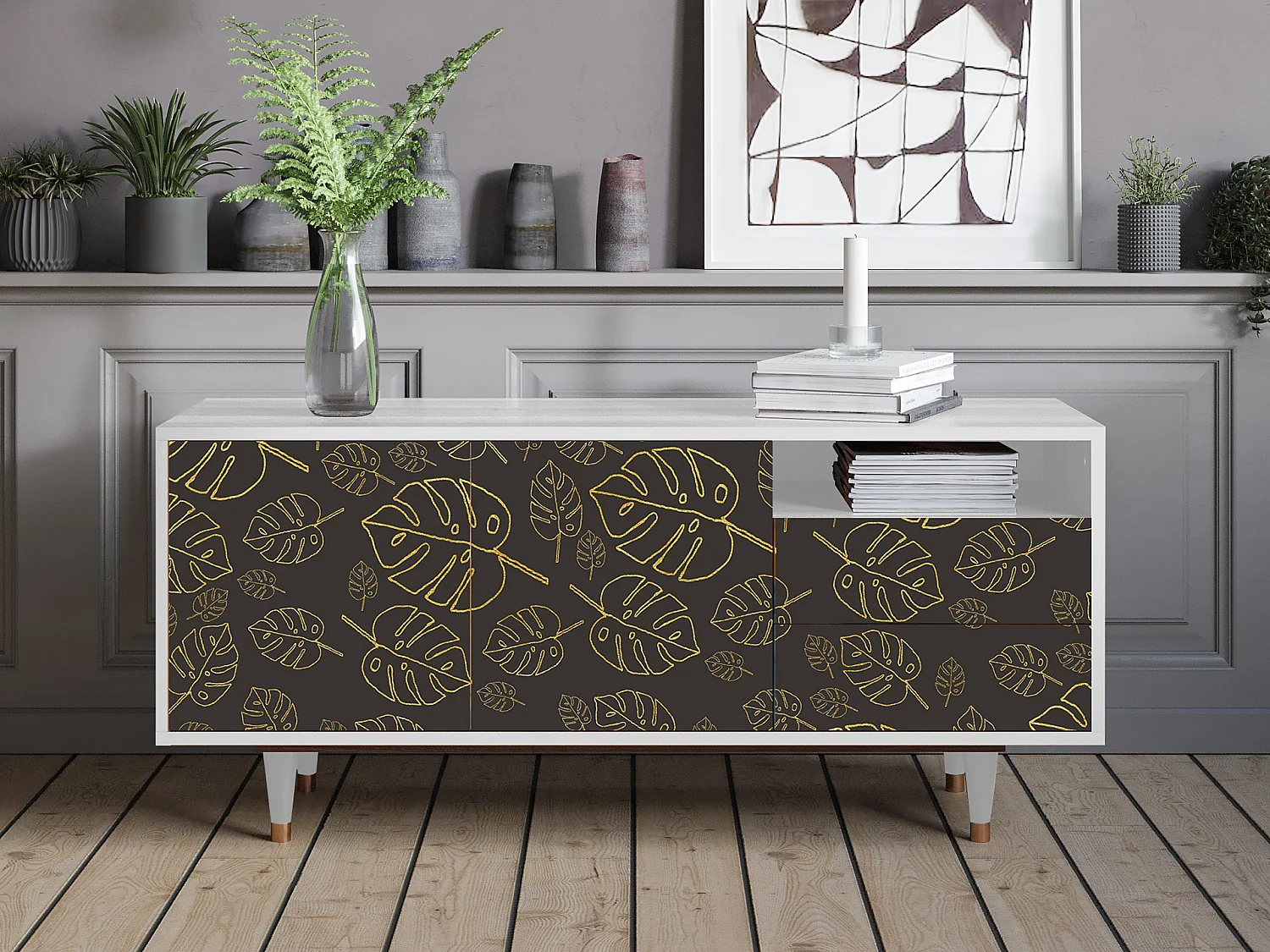 Mobile TV - 125х56х41 cm - T7 - Fall Of The Leaves, Bianco