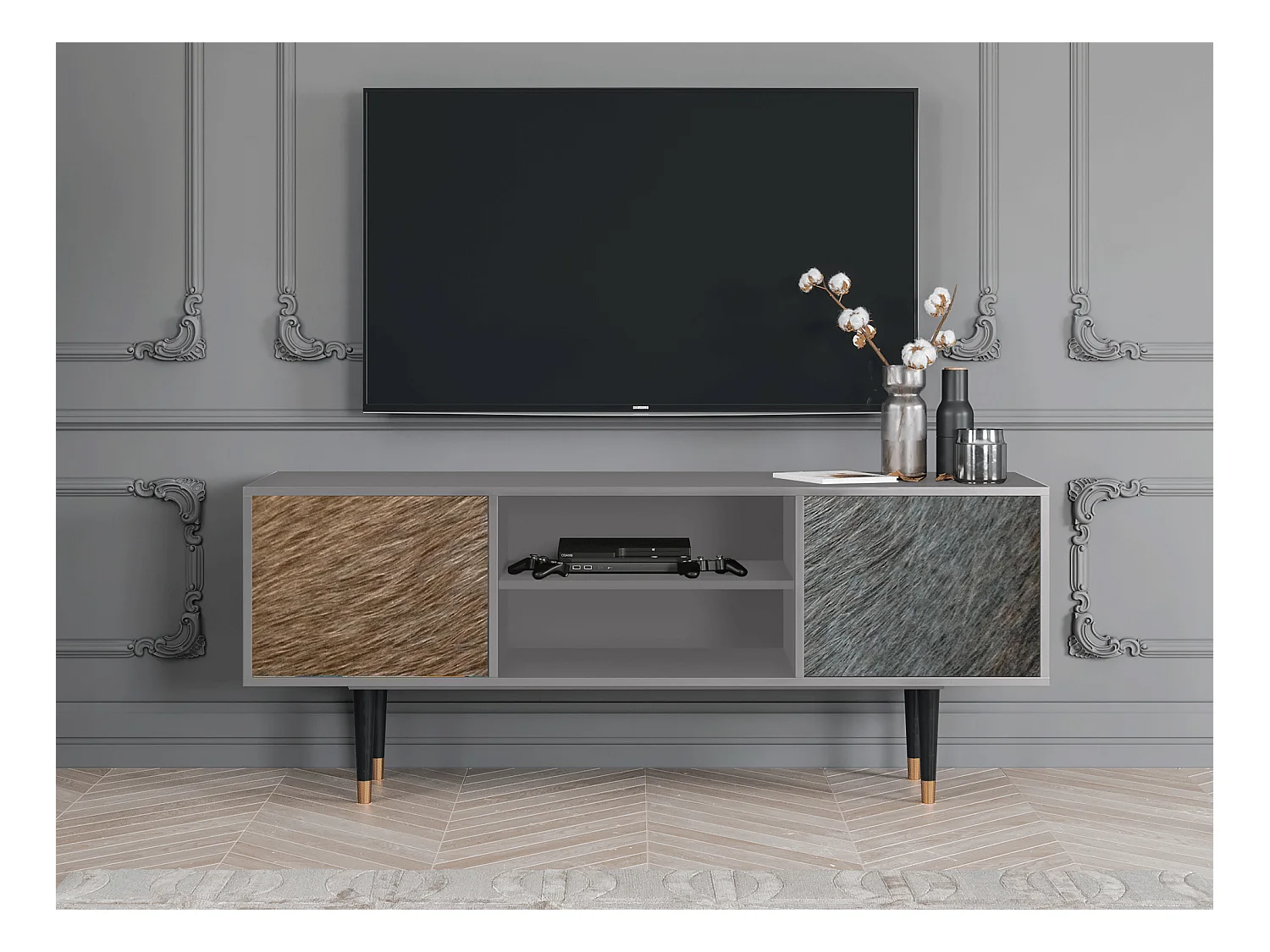 Mueble de TV - 170х69х48 cm - T2 - Peanut Hair, Gris