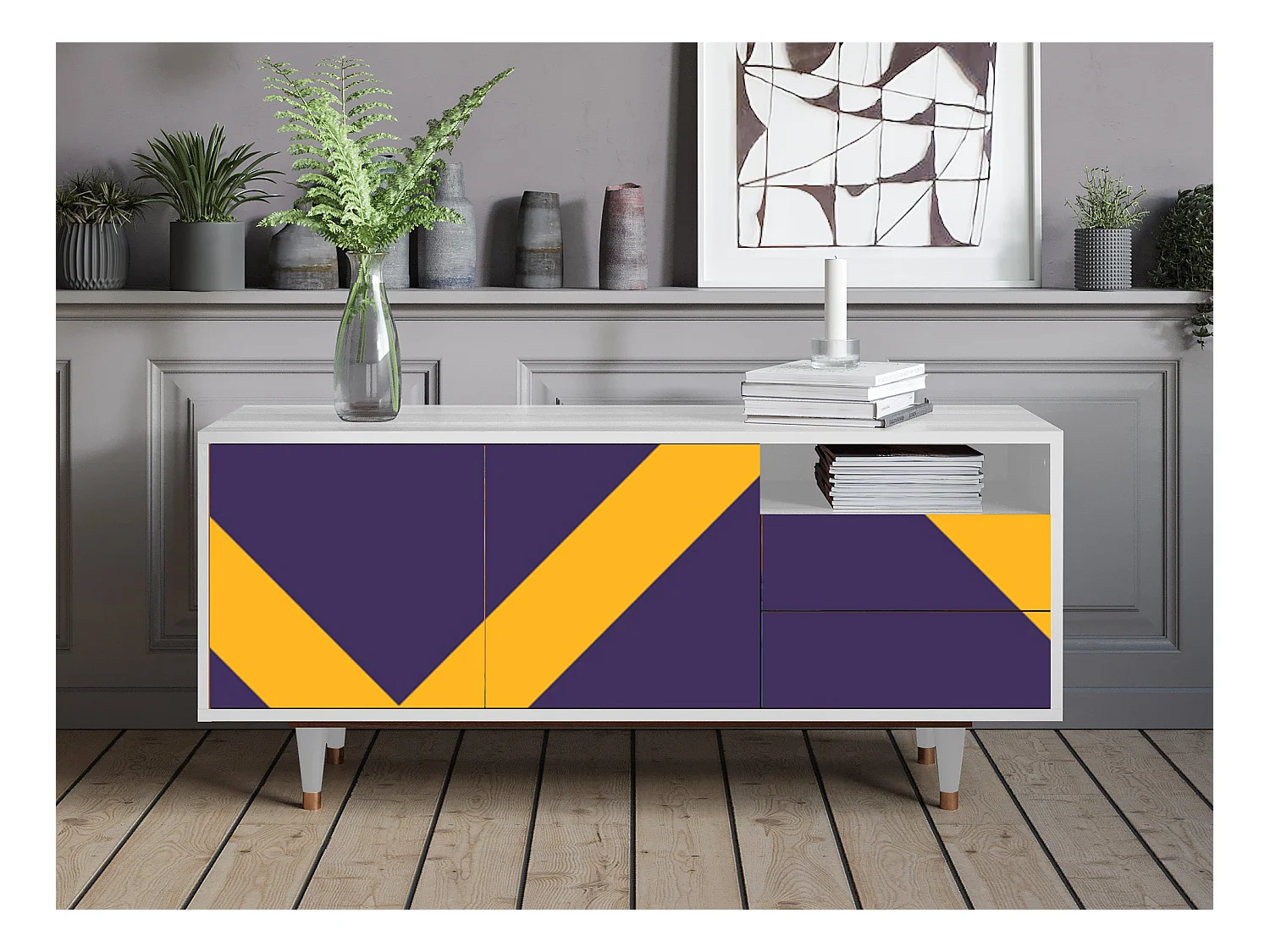 Mueble de TV - 125х56х41 cm - T7 - The Brightest Way, Blanco