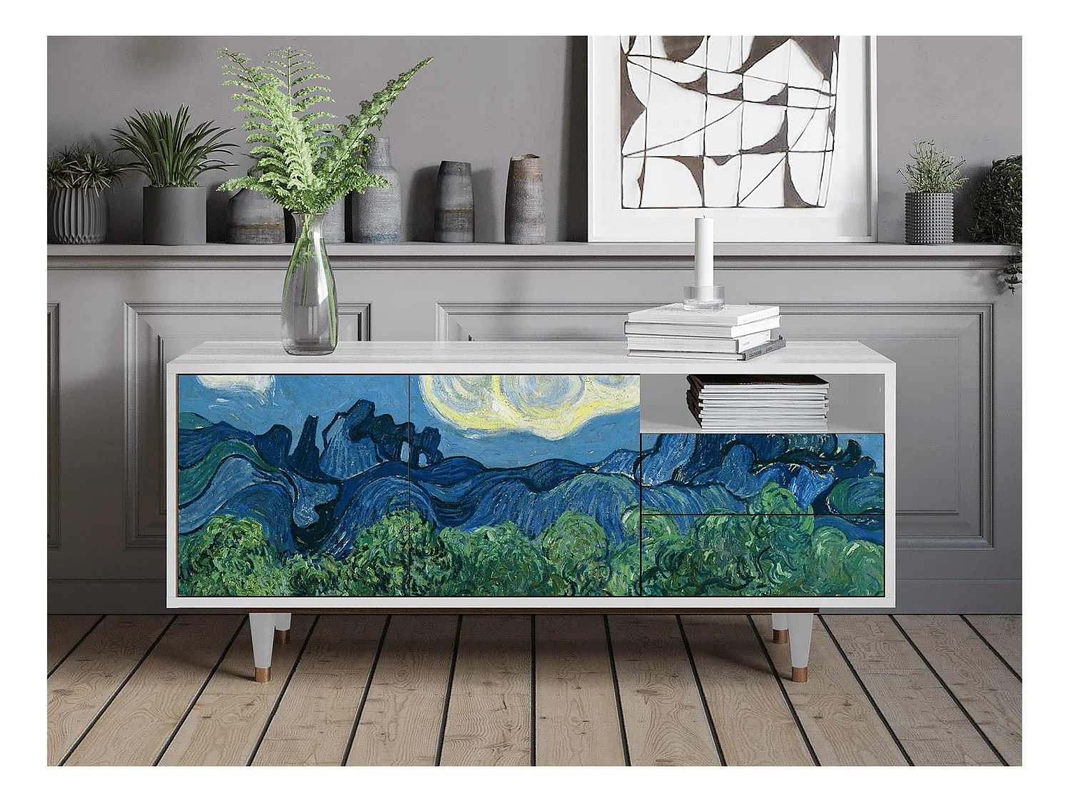Meuble TV - 125х56х41 cm - T7 - The Oil Trees, Blanc