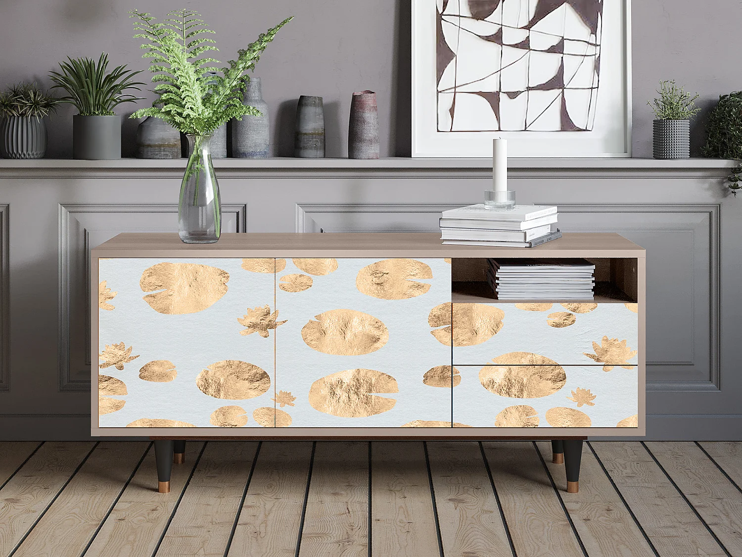 Meuble TV - 125х56х41 cm - T7 - Blue Giraffe, Latte