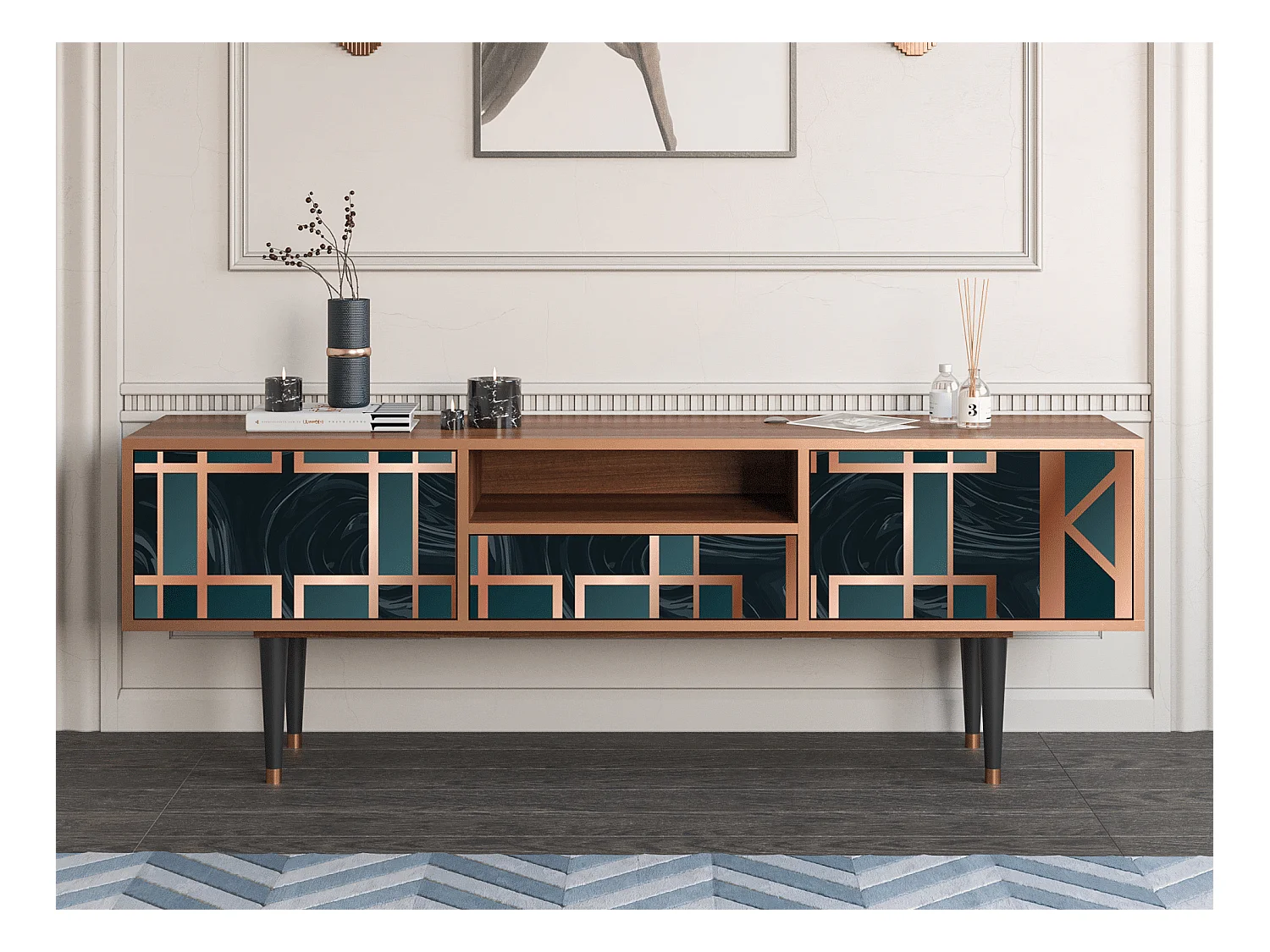 Meuble TV - 170х59х41 cm - T6 - Emerald Metro, Noyer
