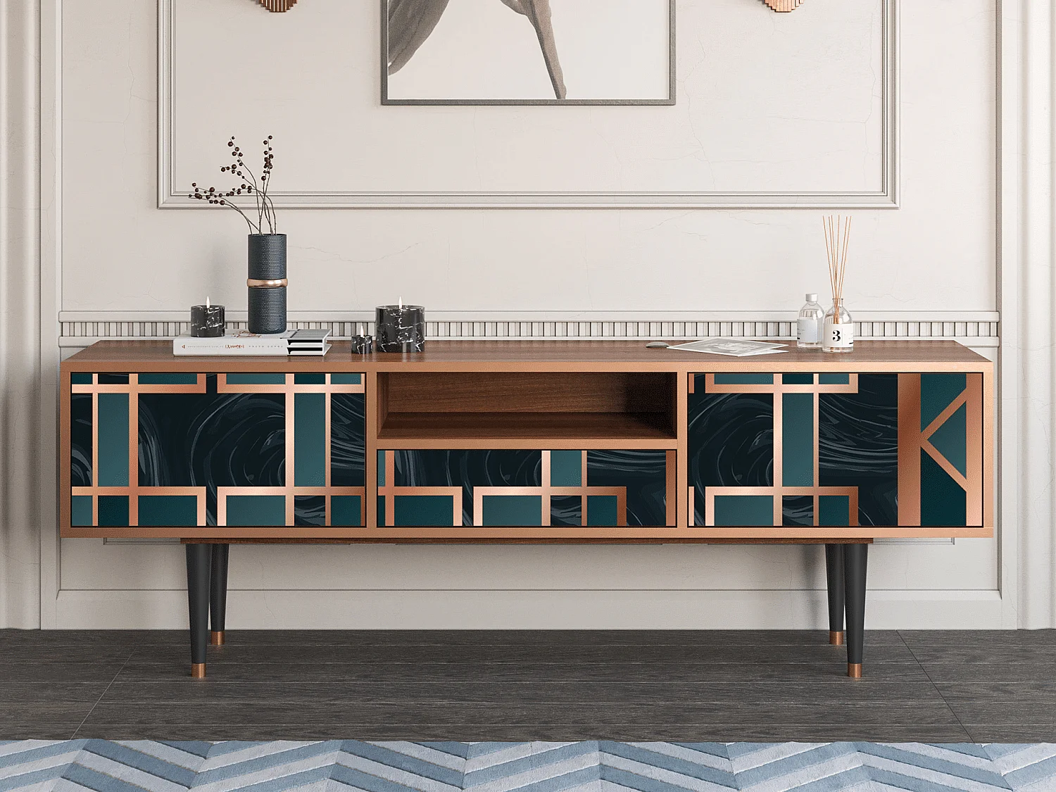 Meuble TV - 170х59х41 cm - T6 - Emerald Metro, Noyer